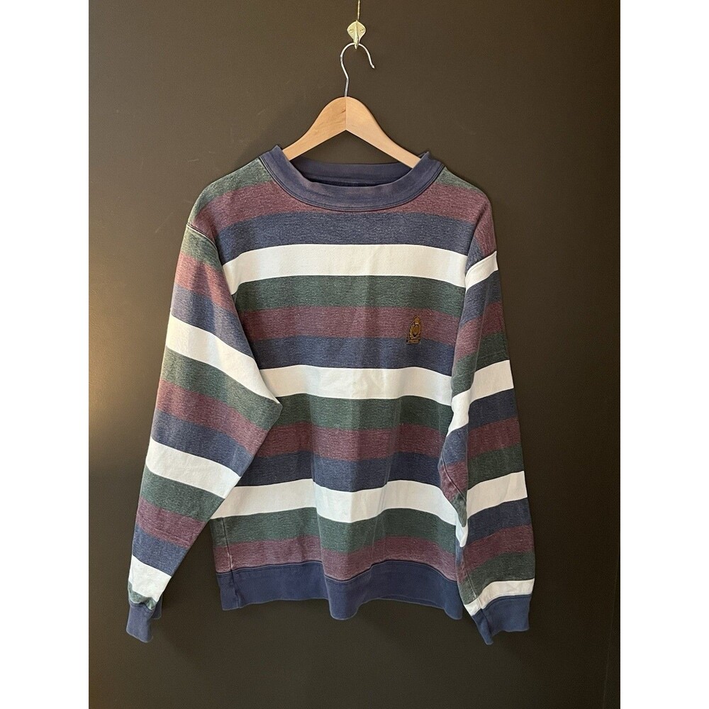 Vintage 90s Structure Activewear Sweatshirt Mens M Striped Made USA Crest Logo